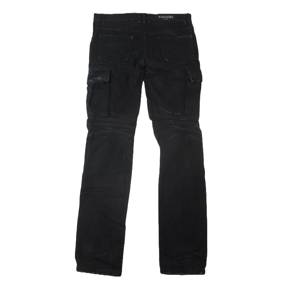 BALMAIN バルマン ダメージ加工 クラシック バイカー ジーンズ デニム パンツ ブラック系 30【中古】