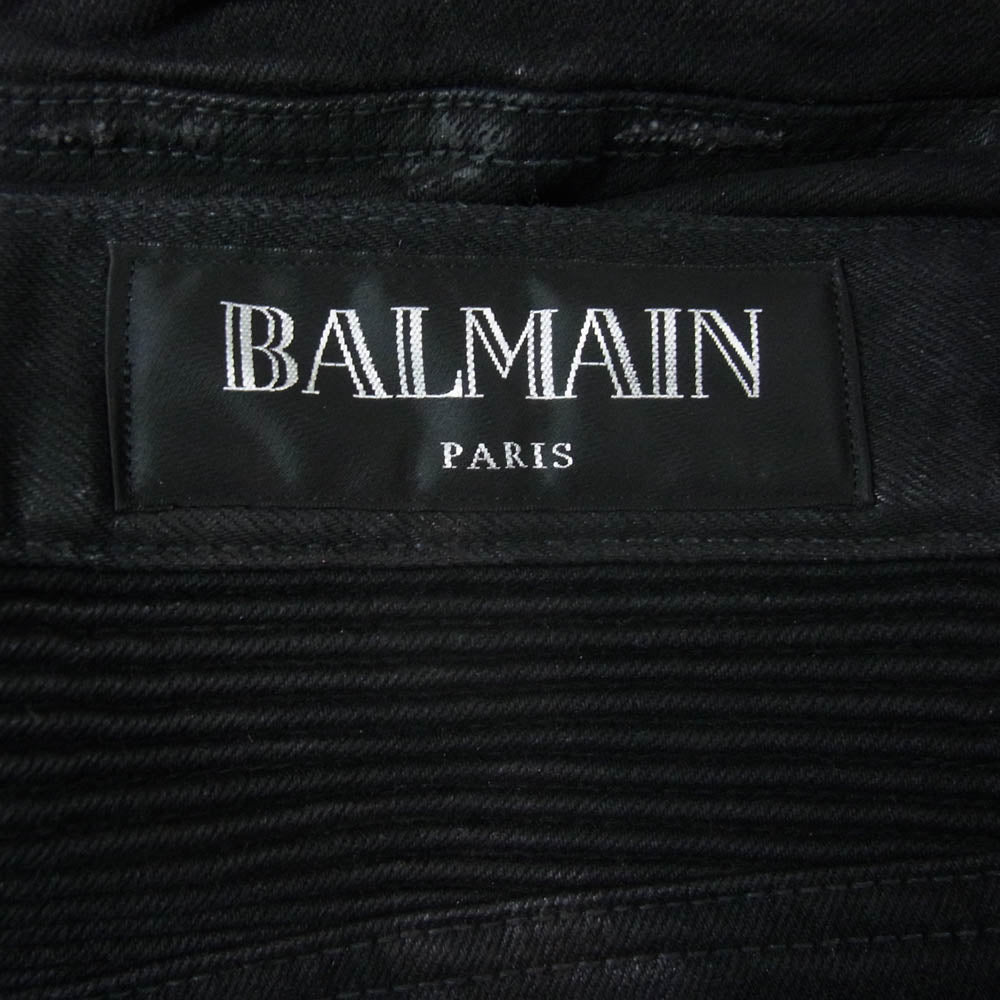 BALMAIN バルマン ダメージ加工 クラシック バイカー ジーンズ デニム パンツ ブラック系 30【中古】