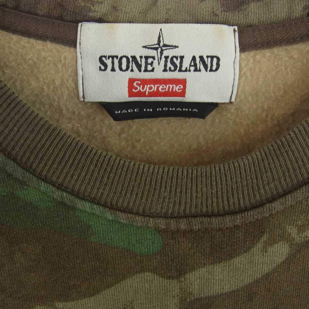 Supreme シュプリーム 14AW Stone Island Crewneck Sweatshirt Woodland Camo クルーネック カモフラ スウェット カーキ系 L【中古】