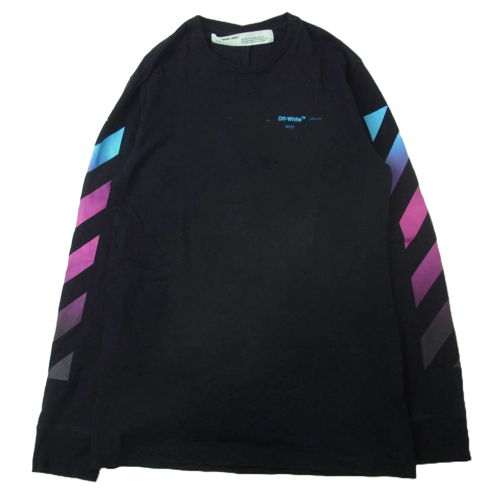 OFF-WHITE オフホワイト 18AW OMAB001F18185 DIAG GRADIENT L/S TEE ダイアググラディエント ロングスリーブ Tシャツ 長袖 カットソー グラデーション アロープリント ブラック系 L【中古】
