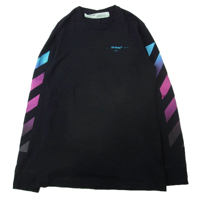OFF-WHITE オフホワイト 18AW OMAB001F18185 DIAG GRADIENT L/S TEE ダイアググラディエント ロングスリーブ Tシャツ 長袖 カットソー グラデーション アロープリント ブラック系 L【中古】