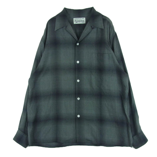 WACKO MARIA ワコマリア OMBRE CHECK OPEN COLLAR SHIRT オンブレ チェック レーヨン 長袖 シャツ 日本製 グレー系 M【中古】
