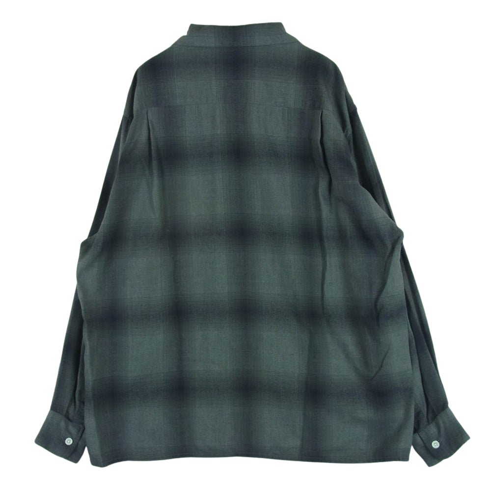 WACKO MARIA ワコマリア OMBRE CHECK OPEN COLLAR SHIRT オンブレ チェック レーヨン 長袖 シャツ 日本製 グレー系 M【中古】