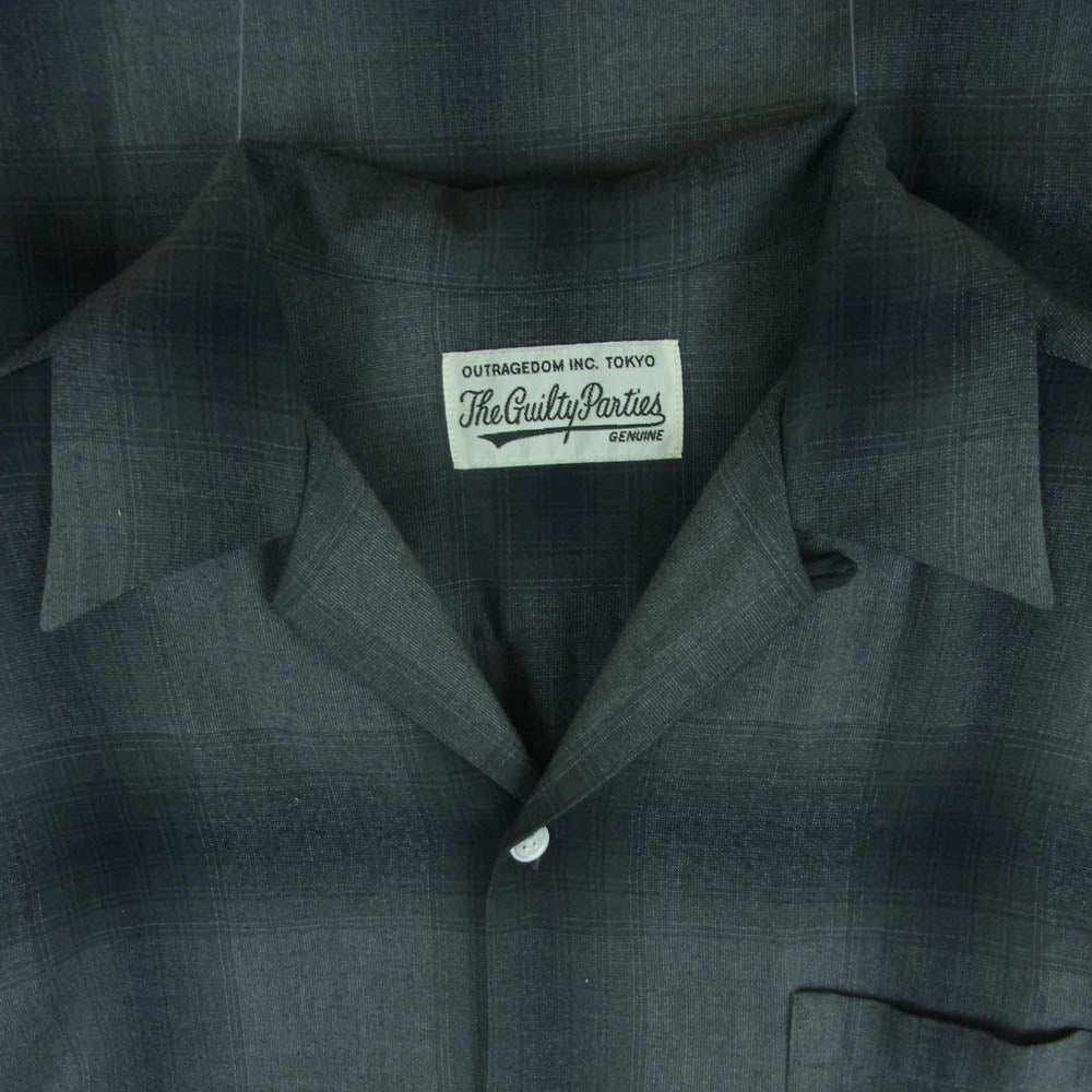 WACKO MARIA ワコマリア OMBRE CHECK OPEN COLLAR SHIRT オンブレ チェック レーヨン 長袖 シャツ 日本製 グレー系 M【中古】