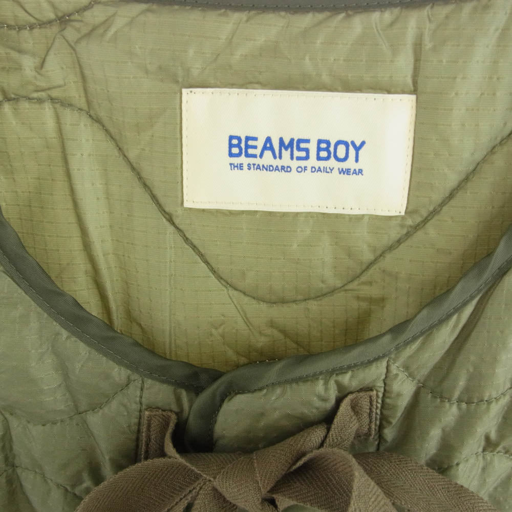 BEAMS BOY ビームスボーイ ミリタリー キルティング リップサーモライナー ベスト グリーン系【中古】