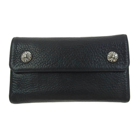CHROME HEARTS クロムハーツ（原本有） WAVE CROSS BTN ウェーブ ウォレット クロスボタン 長財布 ブラック系【中古】