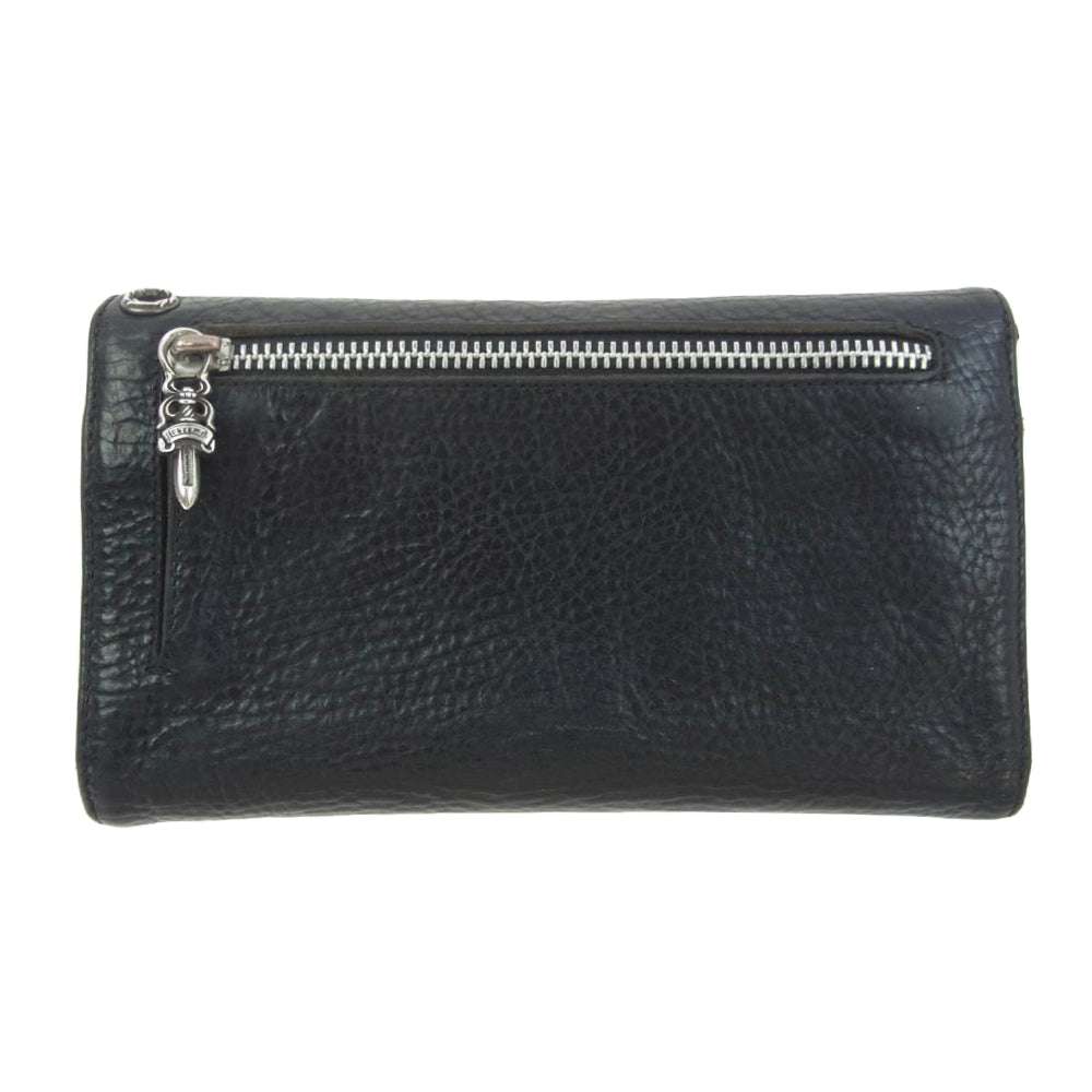 CHROME HEARTS クロムハーツ（原本有） WAVE CROSS BTN ウェーブ ウォレット クロスボタン 長財布 ブラック系【中古】