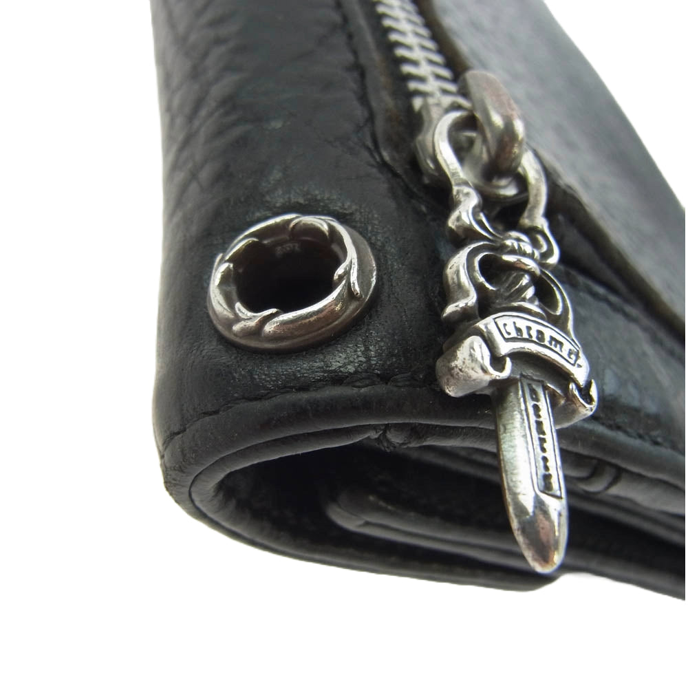 CHROME HEARTS クロムハーツ（原本有） WAVE CROSS BTN ウェーブ ウォレット クロスボタン 長財布 ブラック系【中古】