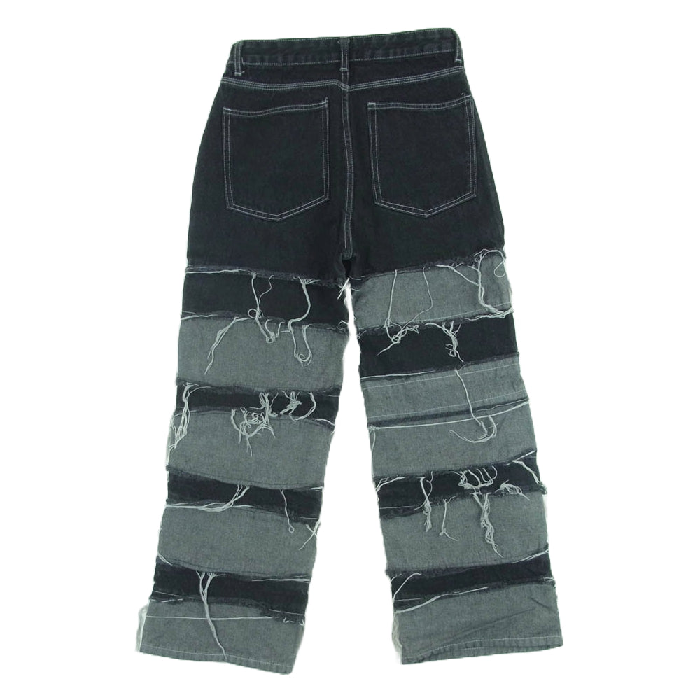 ノベセル ボーダー ライン ダメージ加工 デニム パンツ ジーンズ 中国製 ブラック系 グレー系 M【中古】