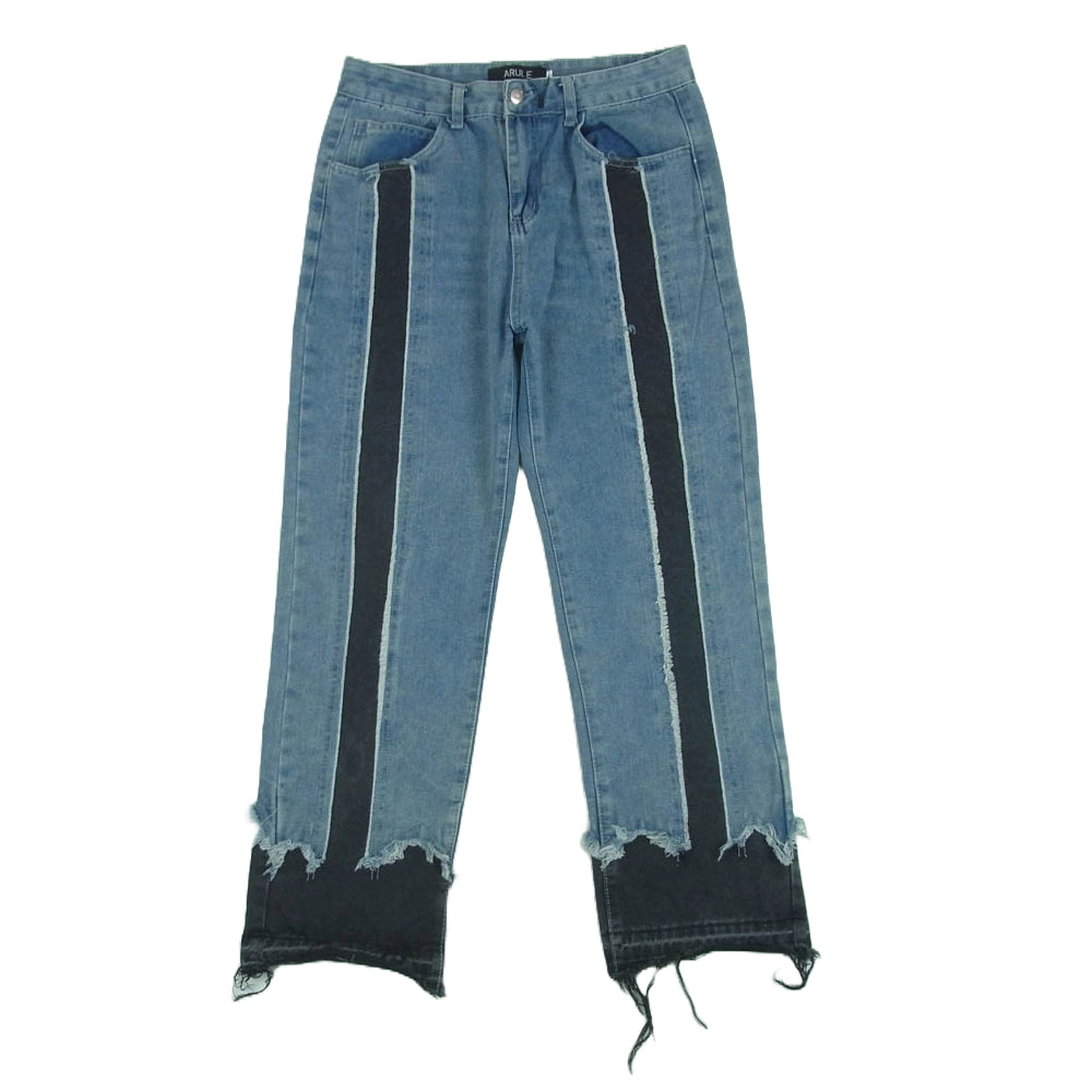 アリュール 切替 ダメージ加工 デニム パンツ ジーンズ インディゴブルー系 ブラック系 L【中古】