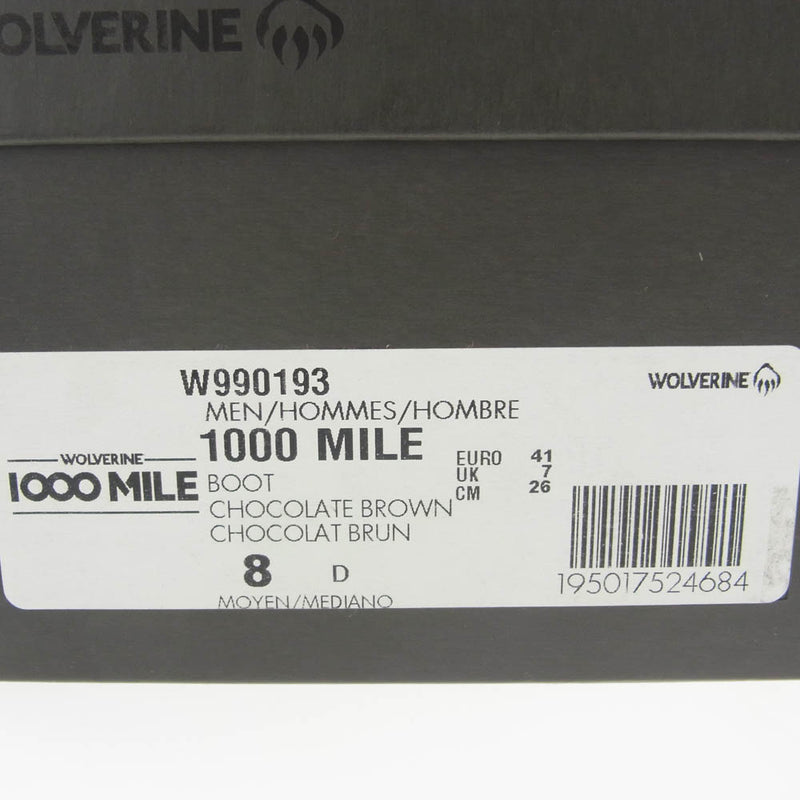 WOLVERINE ウルヴァリン W990193 1000 MILE BOOTS 1000マイル ブーツ ブラック系 US8D【極上美品】【中古】