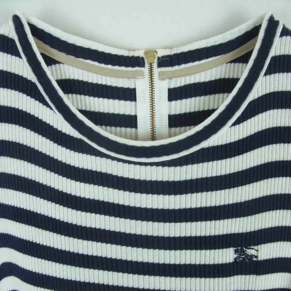BURBERRY BLUE LABEL バーバリーブルーレーベル E1J76-120-40 ボーダー 半袖 ニット ドッキング ワンピース ベージュ系 ネイビー系 ホワイト系 38【中古】