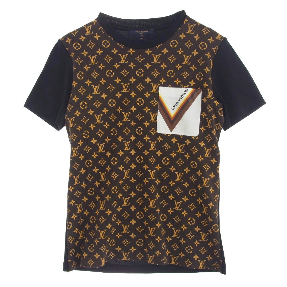 LOUIS VUITTON ルイ・ヴィトン 20SS RW202W YCX FJTS14 1A848L Monogram LV Brown Logo Top レトロモノグラム ロゴ総柄 ポケット 半袖 Tシャツ ブラック系 ブラウン系 XS【中古】