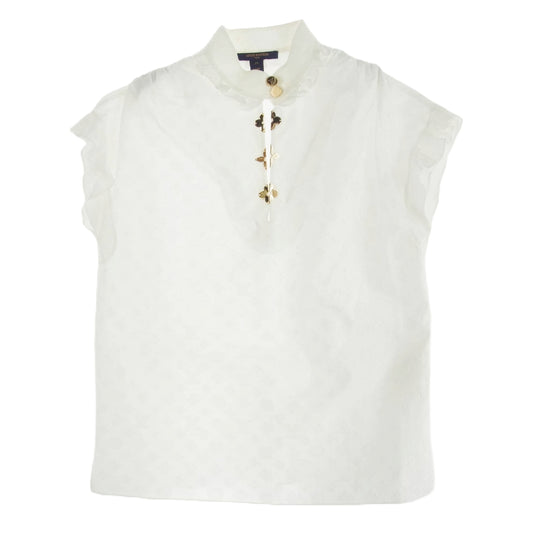 LOUIS VUITTON ルイ・ヴィトン RW192W AQV FHBL13 モノグラム 総柄 プルオーバー ノースリーブ シャツ フリル ジャガード ブラウス ホワイト系 34【中古】