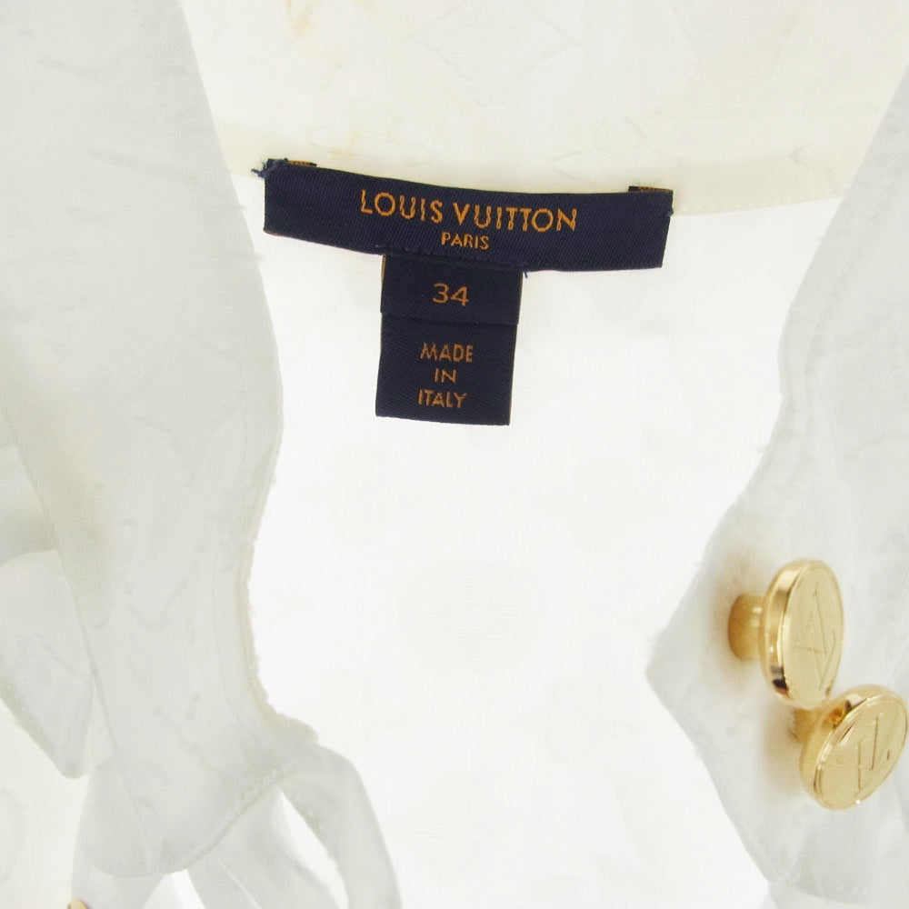 LOUIS VUITTON ルイ・ヴィトン RW192W AQV FHBL13 モノグラム 総柄 プルオーバー ノースリーブ シャツ フリル ジャガード ブラウス ホワイト系 34【中古】