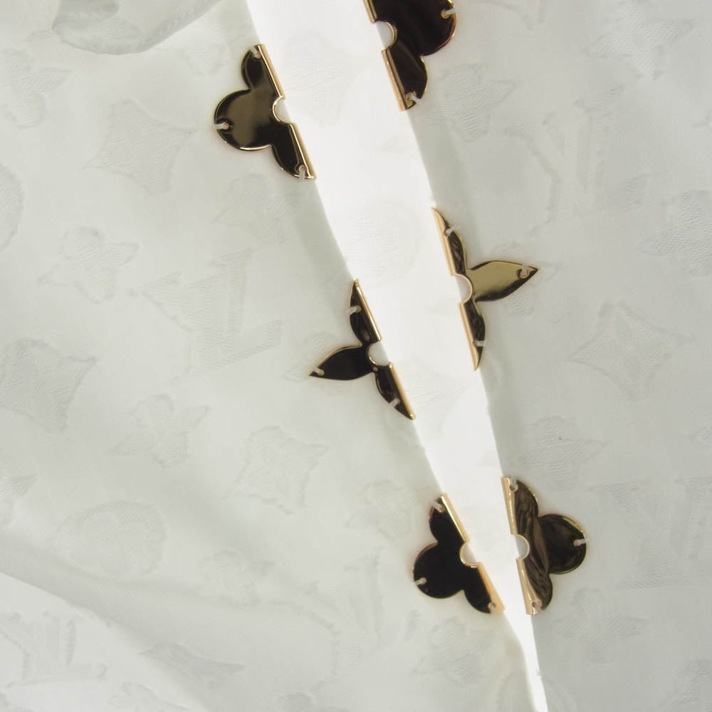 LOUIS VUITTON ルイ・ヴィトン RW192W AQV FHBL13 モノグラム 総柄 プルオーバー ノースリーブ シャツ フリル ジャガード ブラウス ホワイト系 34【中古】