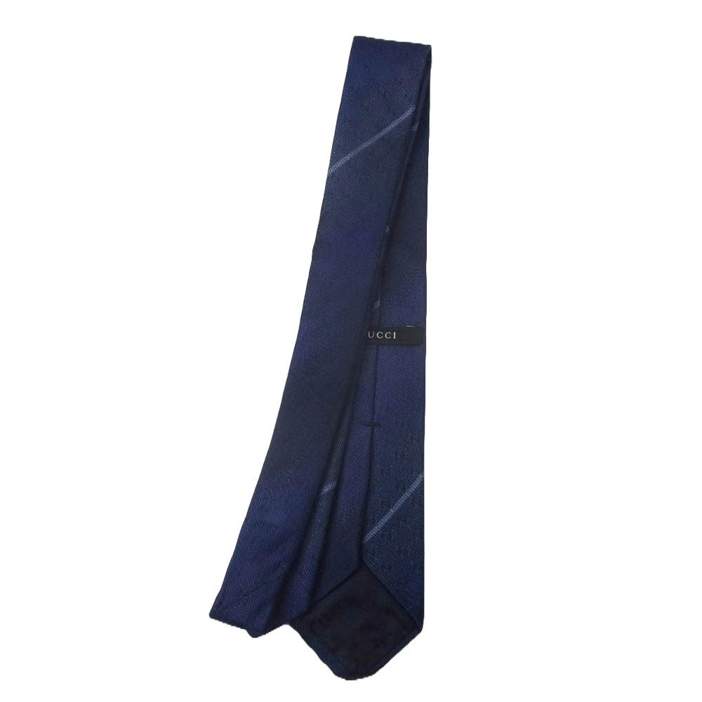 GUCCI グッチ シルク 100％ GG柄 ネクタイ 総柄 ネイビー系【中古】