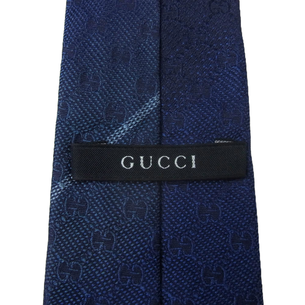 GUCCI グッチ シルク 100％ GG柄 ネクタイ 総柄 ネイビー系【中古】