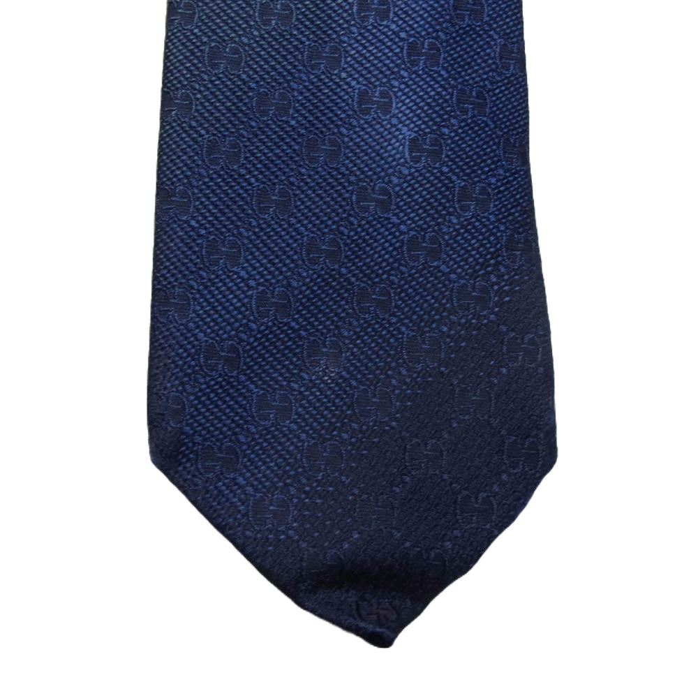 GUCCI グッチ シルク 100％ GG柄 ネクタイ 総柄 ネイビー系【中古】