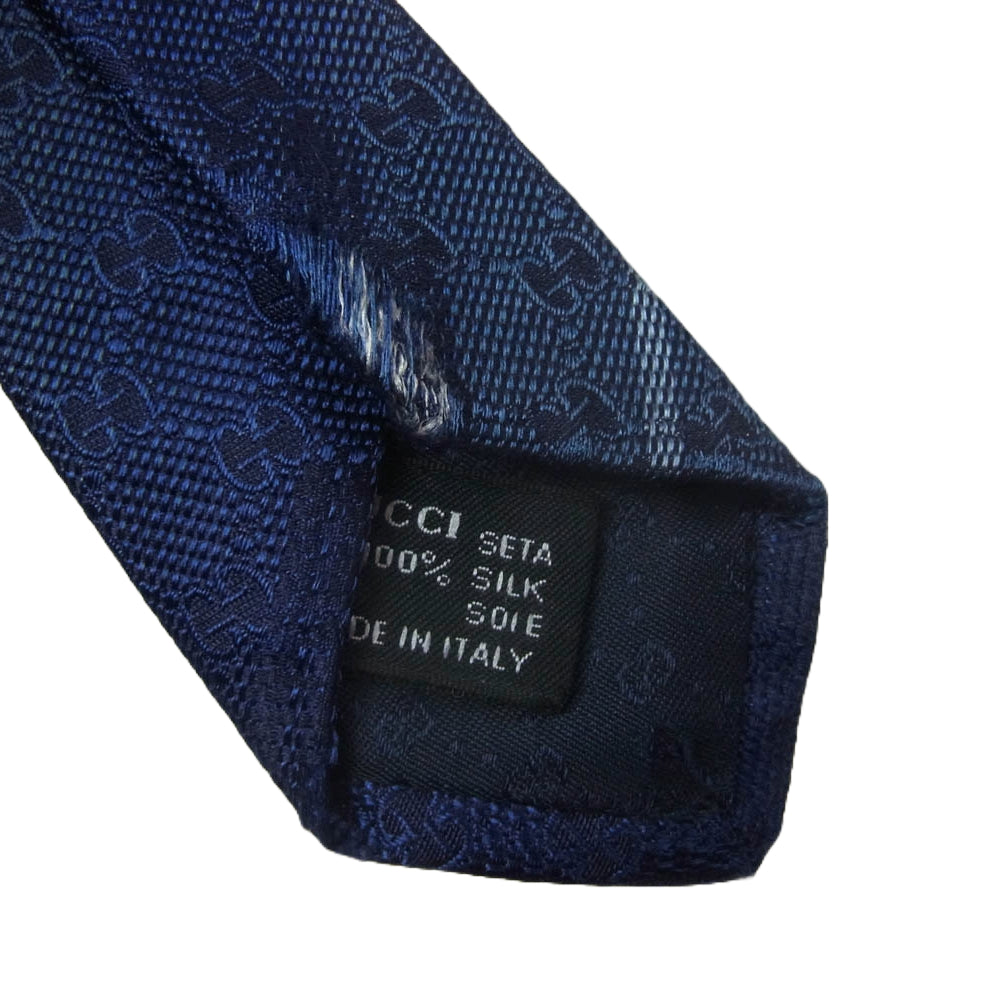 GUCCI グッチ シルク 100％ GG柄 ネクタイ 総柄 ネイビー系【中古】