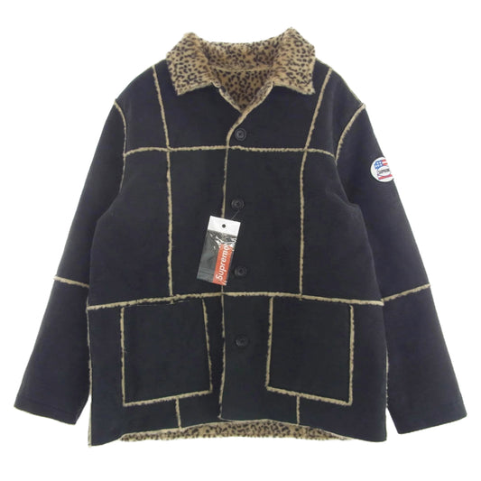 Supreme シュプリーム 19SS Reversible Faux Suede Leopard Coat リバーシブル レオパード ボア コート ブラック系 XL【美品】【中古】