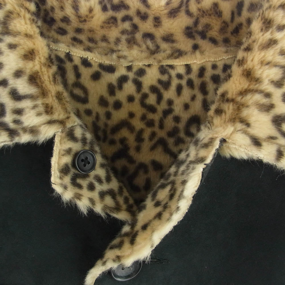 Supreme シュプリーム 19SS Reversible Faux Suede Leopard Coat リバーシブル レオパード ボア コート ブラック系 XL【美品】【中古】