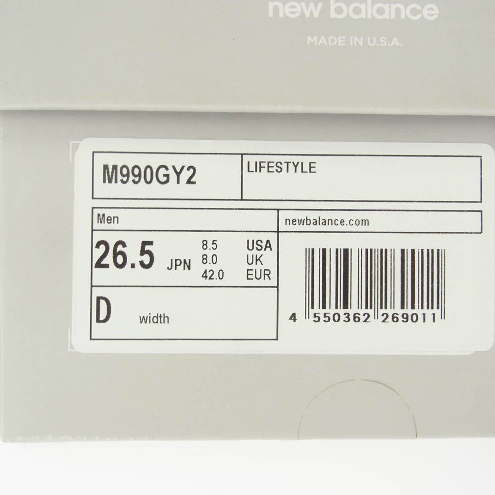 NEW BALANCE ニューバランス M990GY2 USA製 990V2 スエード メッシュ ローカット スニーカー グレー系 26.5cm【中古】