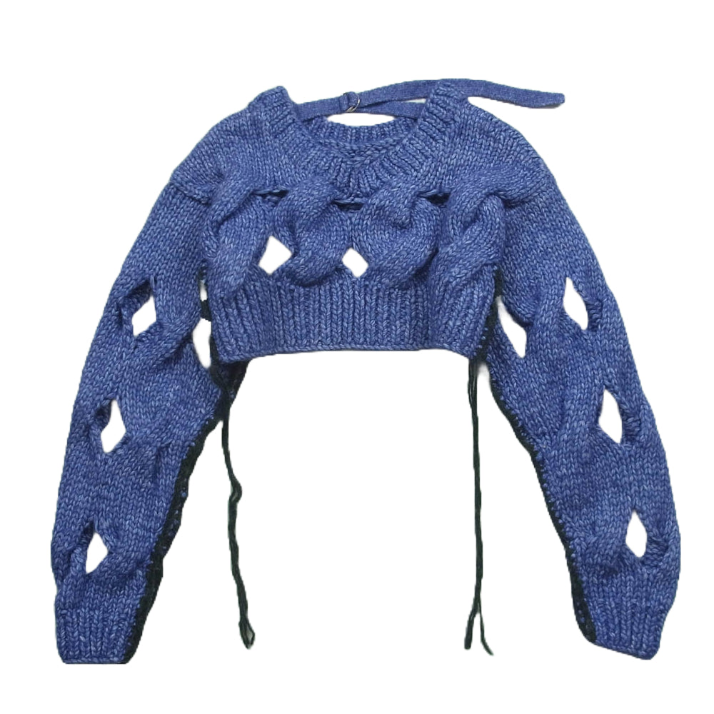 メゾンスペシャル 21232365301 Cable Slit Hand Short Knit ケーブル スリット ショート ニット パープル系 FREE【中古】