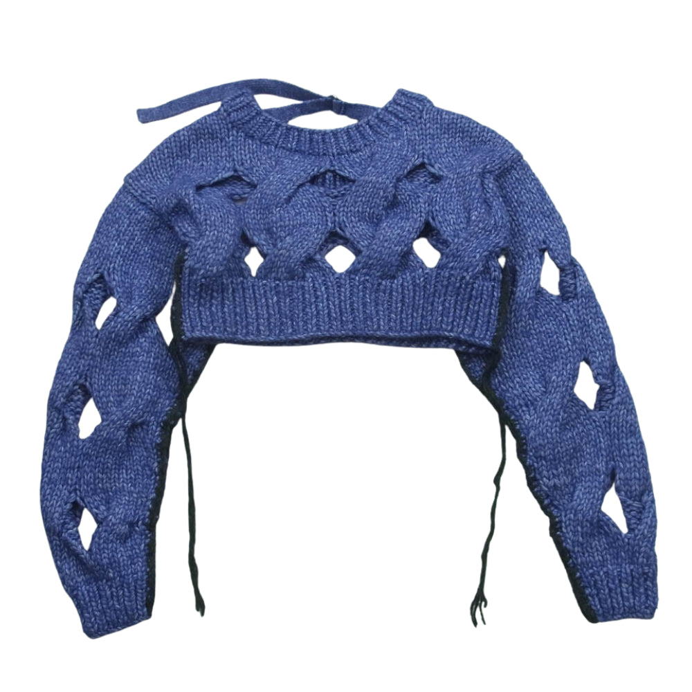 メゾンスペシャル 21232365301 Cable Slit Hand Short Knit ケーブル スリット ショート ニット パープル系 FREE【中古】