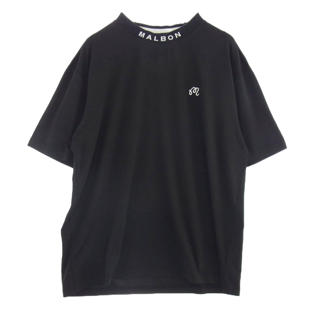 マルボンゴルフ ロゴ 刺繍 ストレッチ モックネック 半袖  Tシャツ ブラック ブラック系 XL【中古】