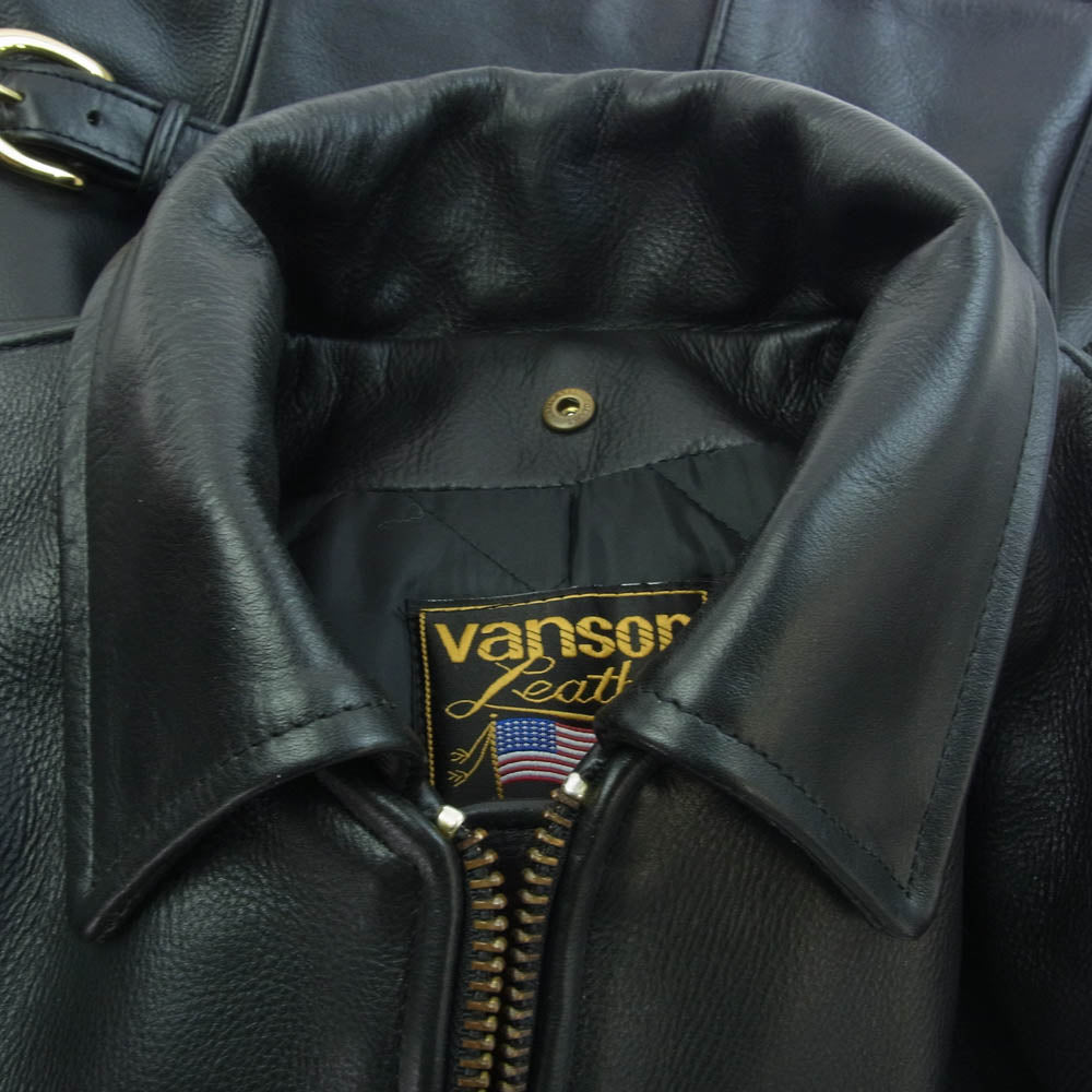 VANSON バンソン 9D 襟付 シングル レザーライダース ジャケット ブラック系 40【中古】