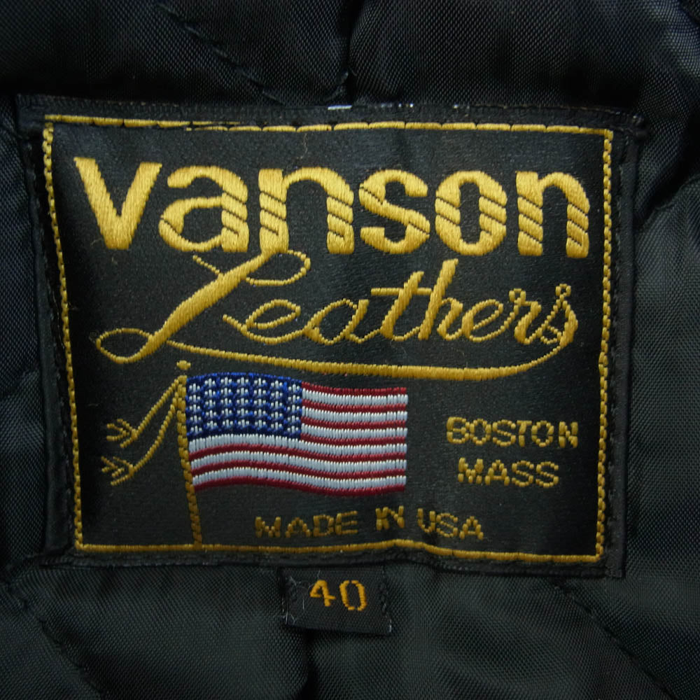 VANSON バンソン 9D 襟付 シングル レザーライダース ジャケット ブラック系 40【中古】