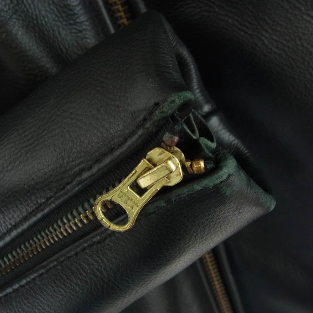 VANSON バンソン 9D 襟付 シングル レザーライダース ジャケット ブラック系 40【中古】