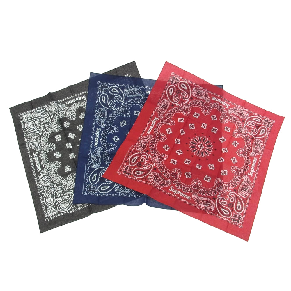 Supreme シュプリーム 24SS Hav-A-Hank Bandanas Pack of 3 バンダナ 3点セット レッド系 ブラック系 ブルー系【美品】【中古】