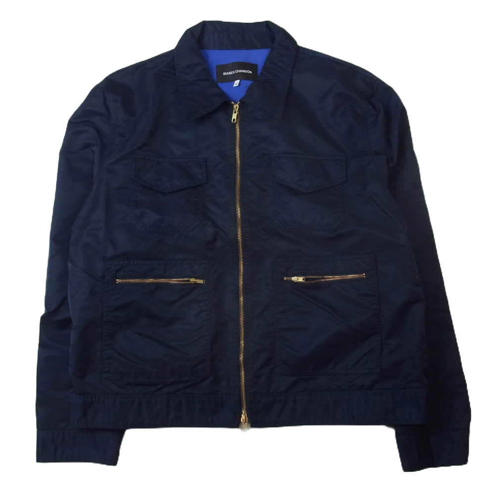 ビアンカシャンドン Aviator Satin Station Jacket アビエーター サテン ステーション ジップアップ ジャケット ネイビー系 XL【中古】