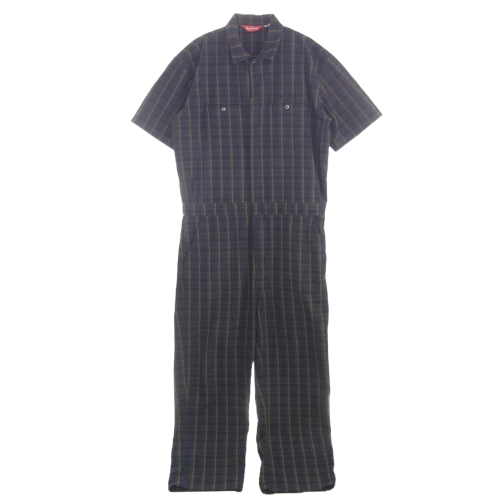 Supreme シュプリーム 23SS S/S Coverall チェック カバーオール オーバーオール ツナギ 半袖 グリーン L ネイビー系 グリーン系 L【中古】