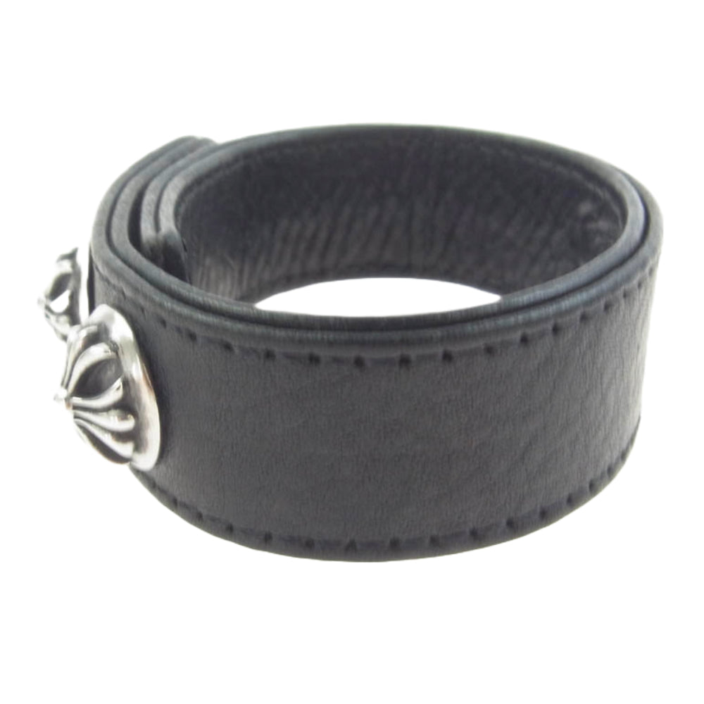 CHROME HEARTS クロムハーツ（原本無） 3BTN 2SNP クロスボール 3ボタン 2スナップ レザー ブレスレット ブラック系【中古】