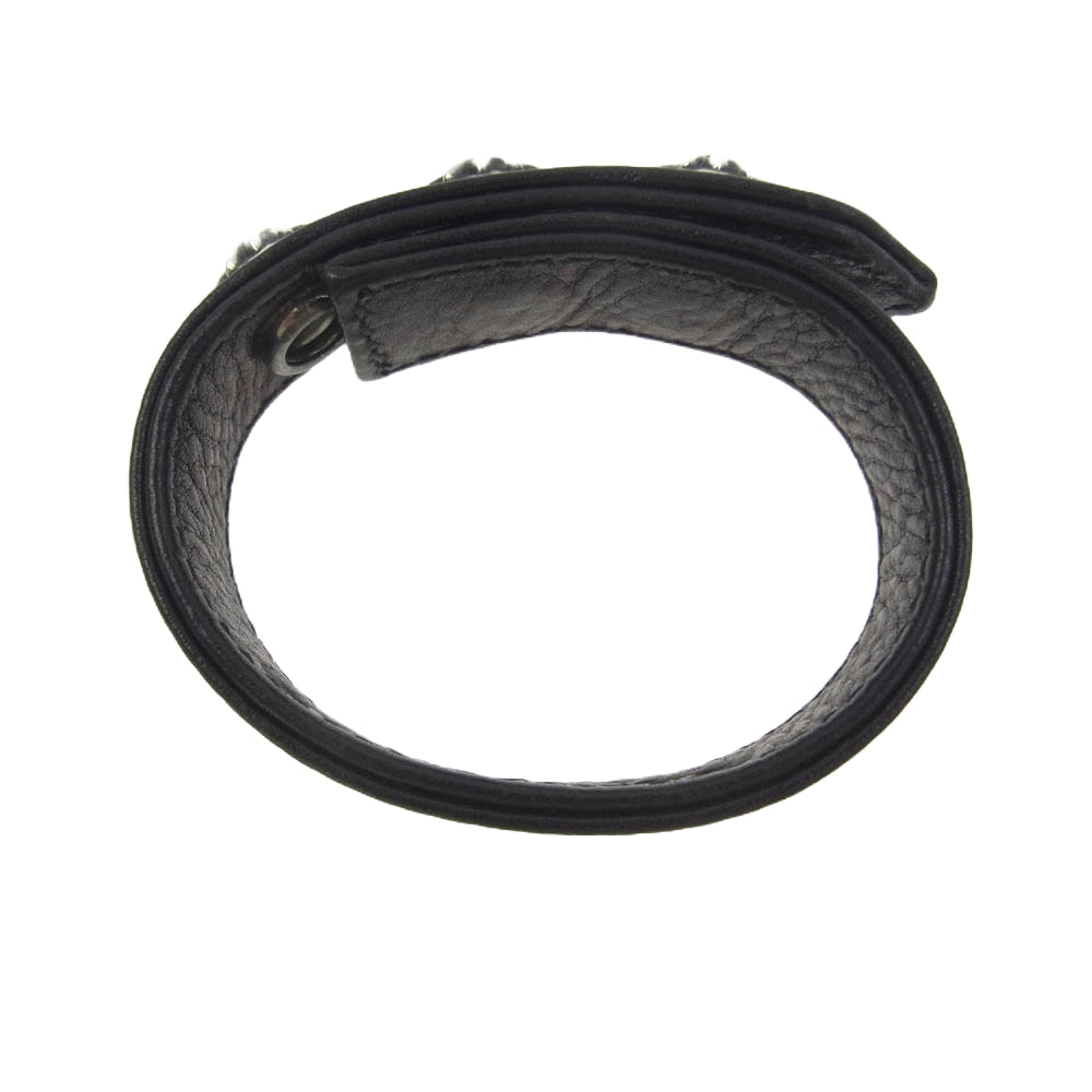 CHROME HEARTS クロムハーツ（原本無） 3BTN 2SNP クロスボール 3ボタン 2スナップ レザー ブレスレット ブラック系【中古】