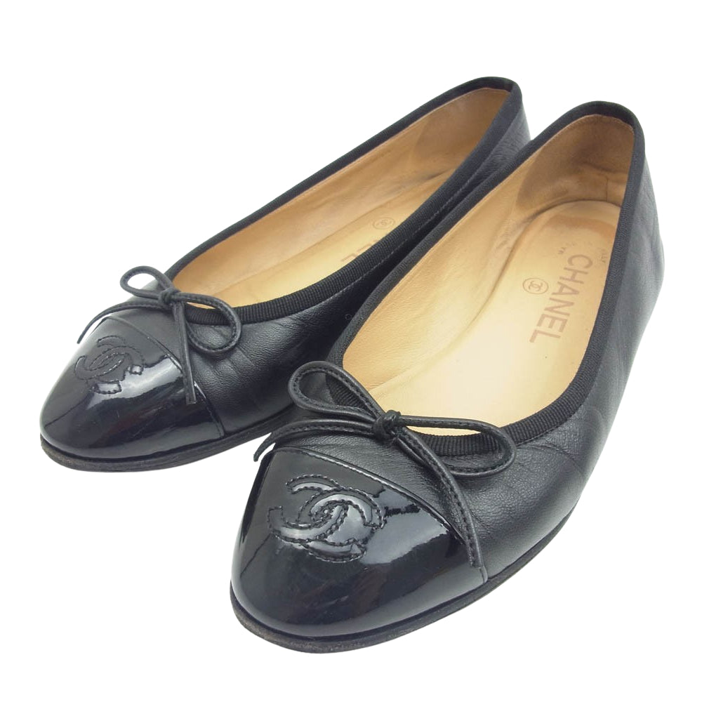 CHANEL シャネル G02819 ラムスキン & パテント カーフスキン バレリーナ バレエ シューズ ブラック系 36C【中古】