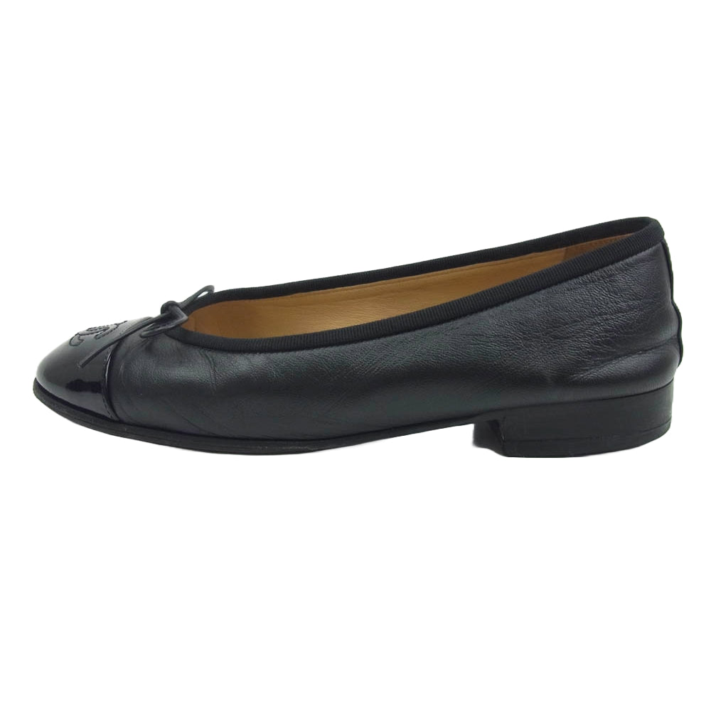 CHANEL シャネル G02819 ラムスキン & パテント カーフスキン バレリーナ バレエ シューズ ブラック系 36C【中古】