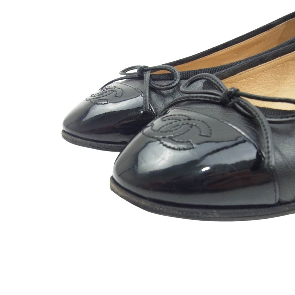 CHANEL シャネル G02819 ラムスキン & パテント カーフスキン バレリーナ バレエ シューズ ブラック系 36C【中古】