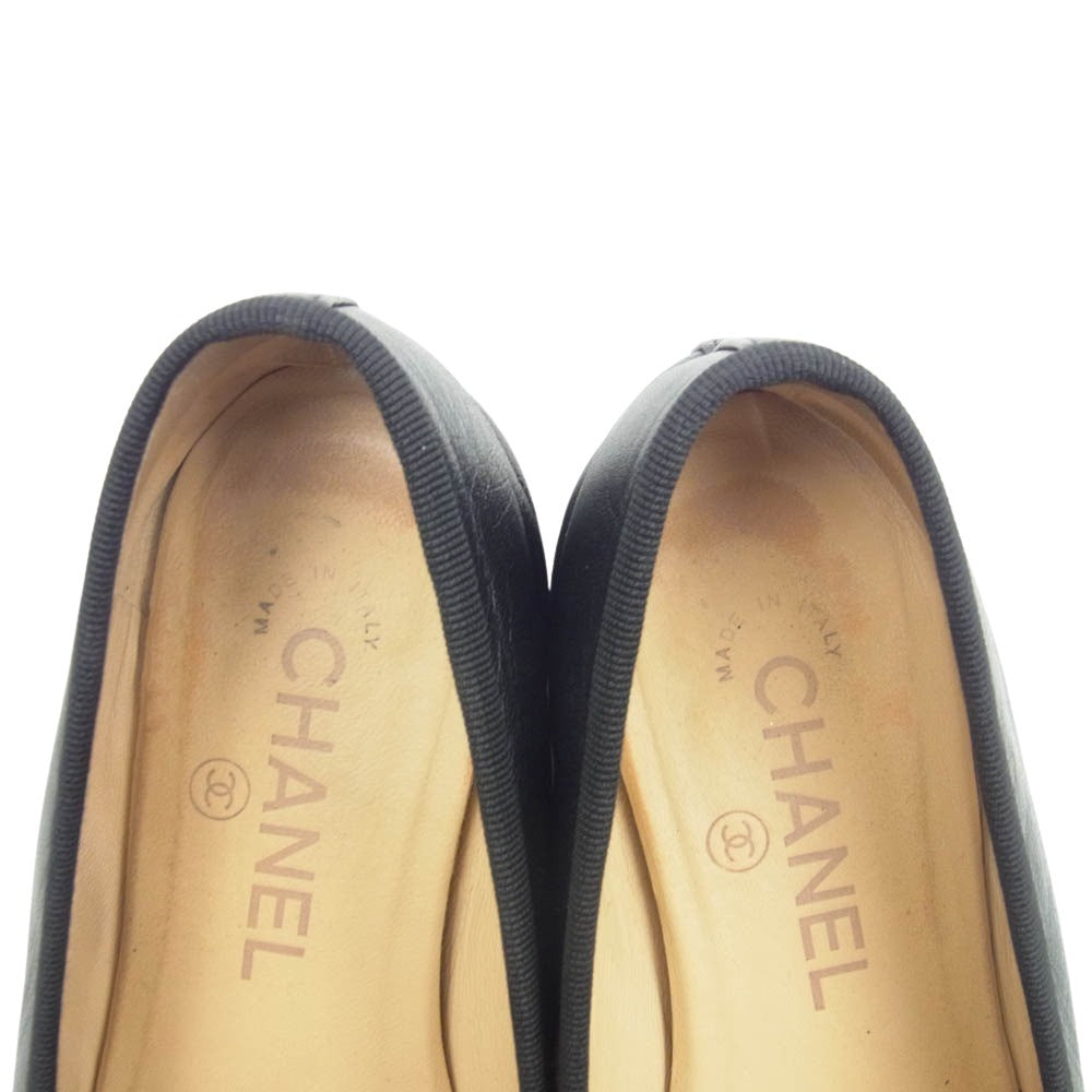 CHANEL シャネル G02819 ラムスキン & パテント カーフスキン バレリーナ バレエ シューズ ブラック系 36C【中古】