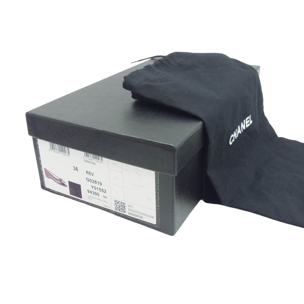 CHANEL シャネル G02819 ラムスキン & パテント カーフスキン バレリーナ バレエ シューズ ブラック系 36C【中古】