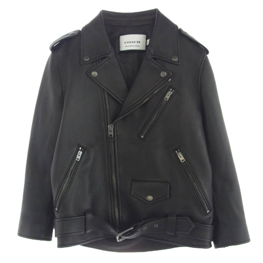 COACH コーチ CK512 MOTO JACKET ラム レザー モト ダブル ライダース ジャケット ブラック系 S【美品】【中古】