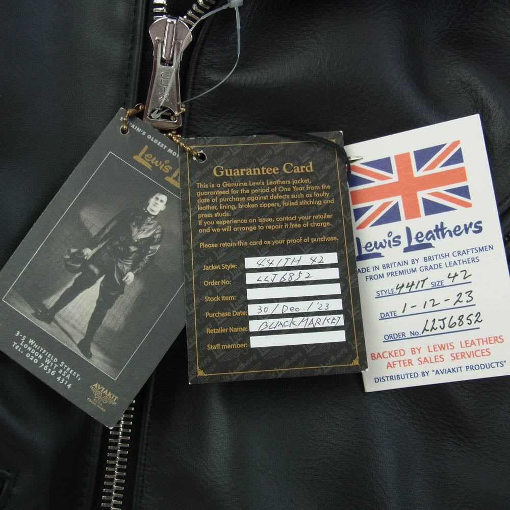 Lewis Leathers ルイスレザー 441TH TIGHT FIT CYCLONE ホースハイド タイトフィット サイクロン ライナー ブラック ニット ナイロン ダブル ライダース ジャケット ブラック系 42【美品】【中古】