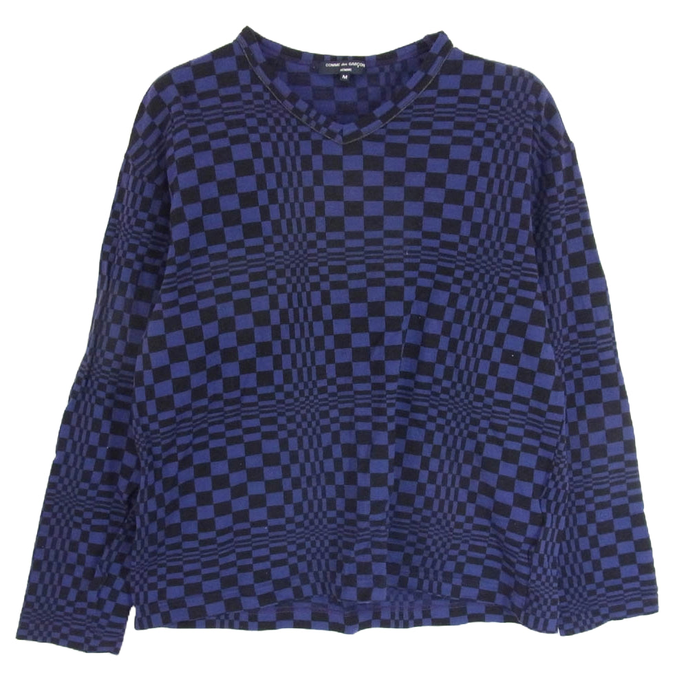 COMME des GARCONS HOMME コムデギャルソンオム 04AW HN-T007 アーカイブ ブロック チェック 長袖 カットソー パープル系 M【中古】