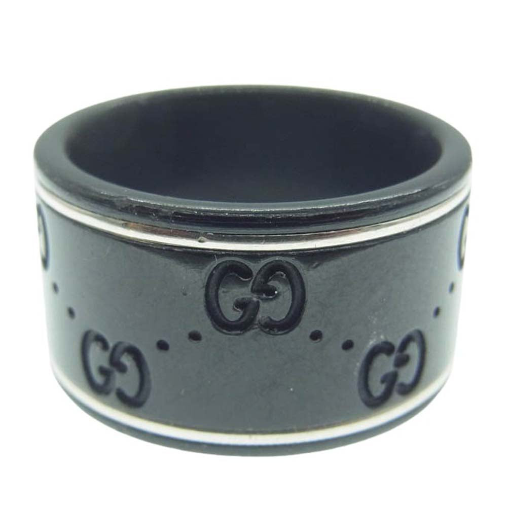GUCCI グッチ アイコンリング ワイド シンセティックコランダム GG リング ブラック系 16号【中古】