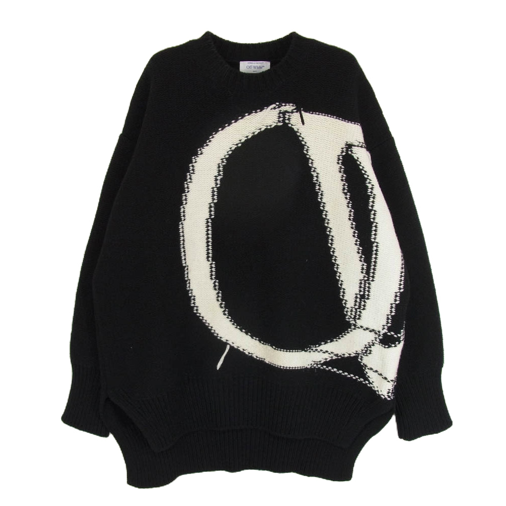 OFF-WHITE オフホワイト 23AW OWHE102F23KNI002 Black wool sweater with logo ロゴデザインウール ニット セーター ブラック系 36【中古】