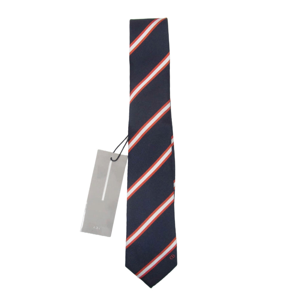 Dior ディオール シルク 100％ ストライプ ネクタイ ネイビー系【極上美品】【中古】