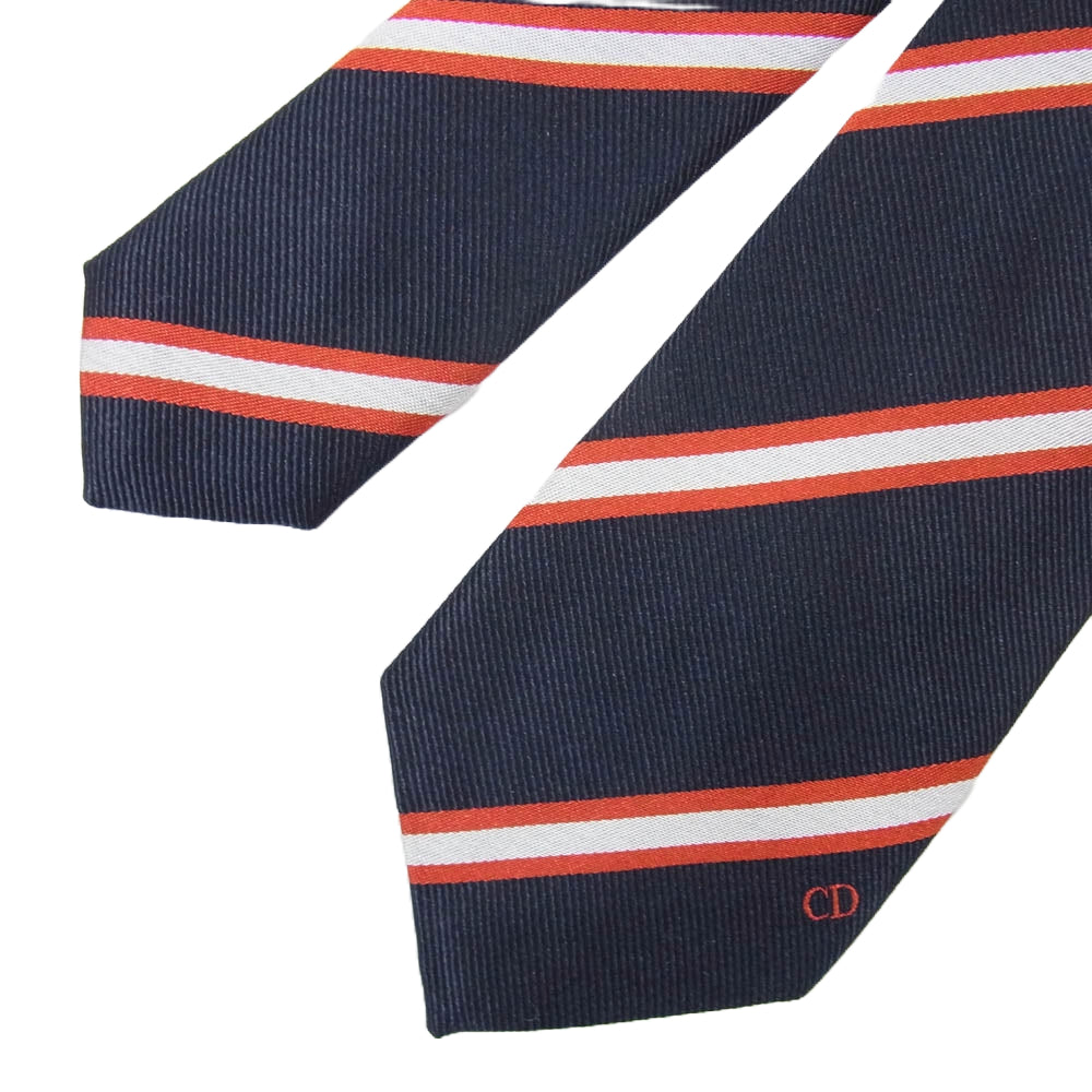 Dior ディオール シルク 100％ ストライプ ネクタイ ネイビー系【極上美品】【中古】